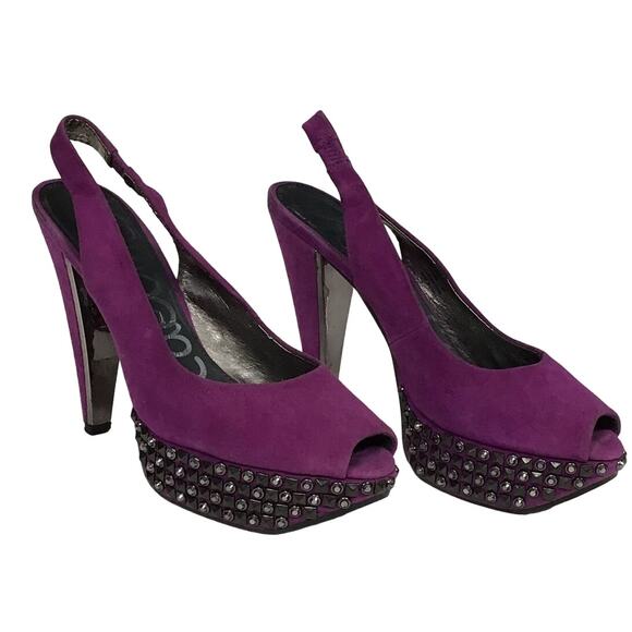 Sam Edelman Yesenia Studded Peep Toe Pump Heels Dark Pink Fuschia sz 6.5 6 1/2 - Picture 4 of 10